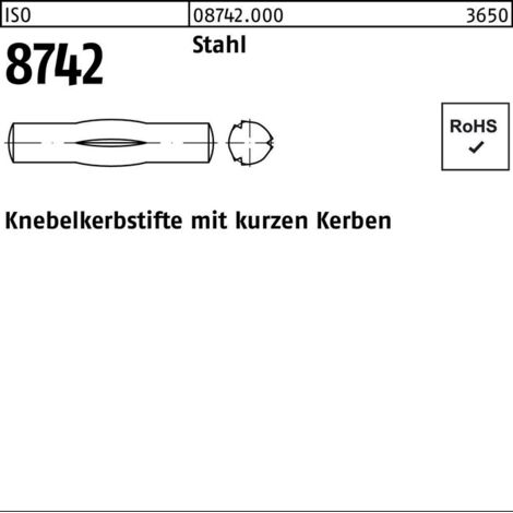 ISO 8742 Knebelkerbstifte mit kurzen Kerben Stahl 3 x 12 S 250 Stk (1/2)