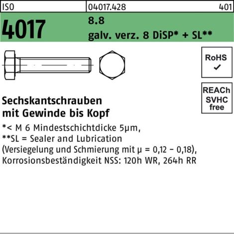 ISO 4017 Sechskantschraube 8.8 M 5 x 20 gal Zn DiSP + SL gal ZnDi 500 Stk