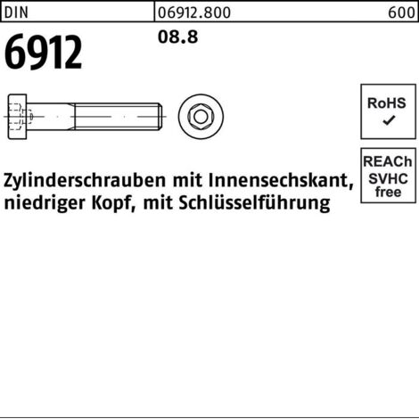 DIN 6912 Zylinderkopf-Schaftschraube niedrige Form M16x55 Stahl 8.8 blank Innensechskant 50 Stk (1/2)