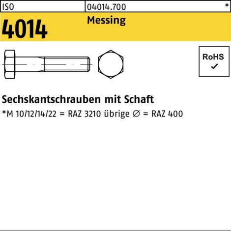 ISO 4014 Sechskant-Schaftschraube M8x40 Messing blank 100 Stk