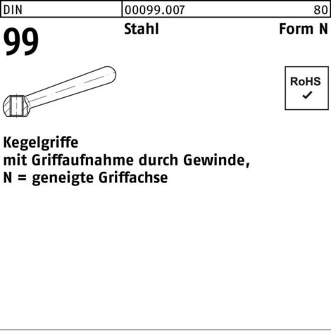 DIN 99 Kegelgriff Stahl N 80 M 10 geneigt mit Gewinde
