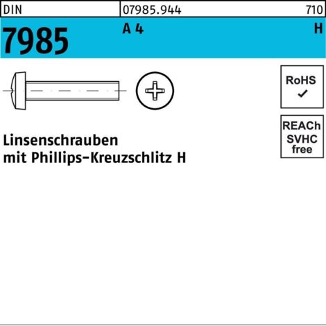 DIN 7985/ISO 7045 Linsenschraube VG M3x20 Edelstahl A4 blank PH 1000 Stk