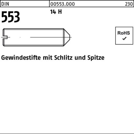 DIN 553/ISO 7434 Gewindestift VG M6x6 Stahl 14H blank Schlitz m. Spitze 1000 Stk