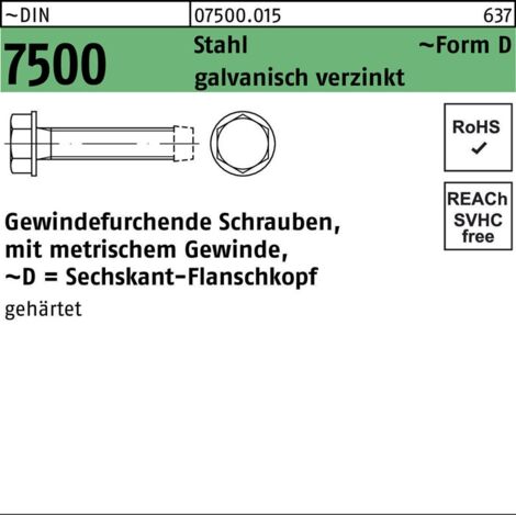 Gewindefurchendeschraube DIN 7500 6-kantflanschkopf DM 5 x 35 Stahl galvanisch verzinkt