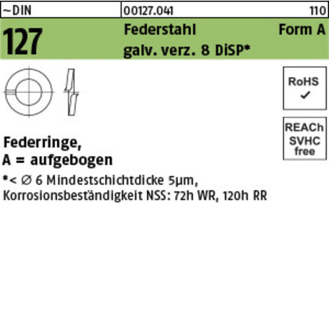 DIN 127 Federring Federstahl A 14 gal Zn 8 DiSP (Dickschichtpassivierung) gal ZnDi S 500 Stk