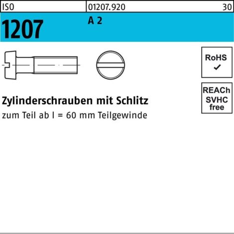 ISO 1207 Zylinderkopfschraube M1,4x12 Edelstahl A2 blank Schlitz 2000 Stk