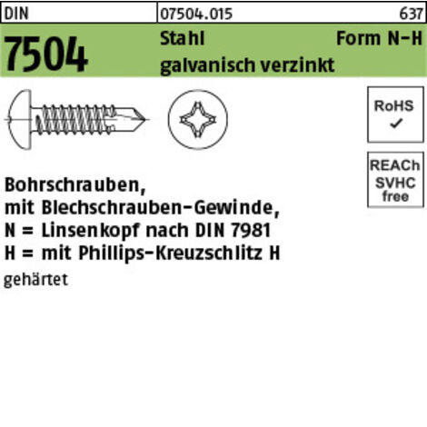 DIN 7504-N/ISO 15481 Form M Linsenkopf-Bohrschraube VG 6,3x16 Stahl galvanisch verzinkt PH 500 Stk