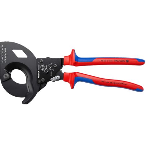 KNIPEX 95 32 315 A Kabelschneider (Ratschenprinzip) für stahlarmierte Kabel (SWA-Kabel) mit Mehrkomponenten-Hüllen schwarz lackiert 315 mm