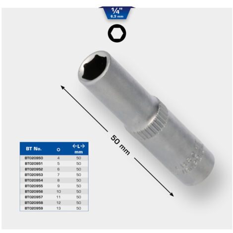 Brilliant Tools 1/4 Zoll Sechskant-Stecknuss, lange Ausführung, 4 mm (1/5)