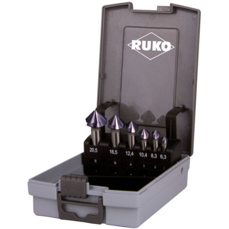 RUKO Kegel- und Entgratsenker-Satz 6tlg. DIN 335 Form C 90° HSS-TiAlN Ø 6,3 - 20,5 mm in Kunststoffkassette - 102152FRO