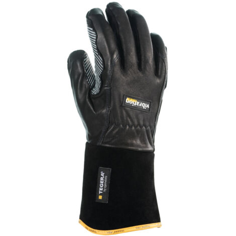 Ejendals Tegera 35 – Guanti Da Lavoro In Pelle Giallo/grigi, Taglia 10, Con Elastico E Fodera In Jersey
