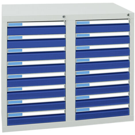 Stumpf Schubladenschrank Serie ESTA, 16 Schubladen enzianblau (16x100mm) (1/2)