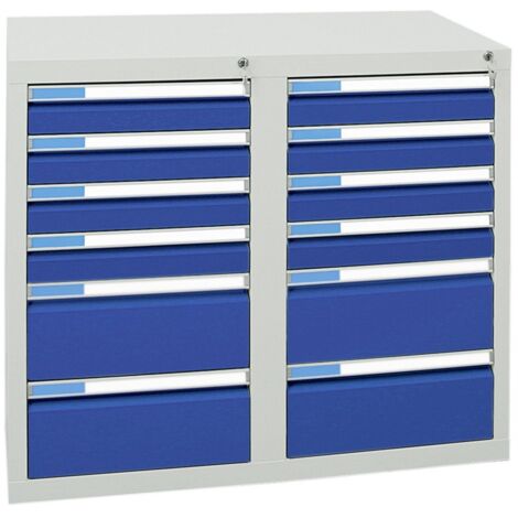 Stumpf Schubladenschrank Serie ESTA, 12 Schubladen enzianblau (8x100, 4x200mm) (1/2)