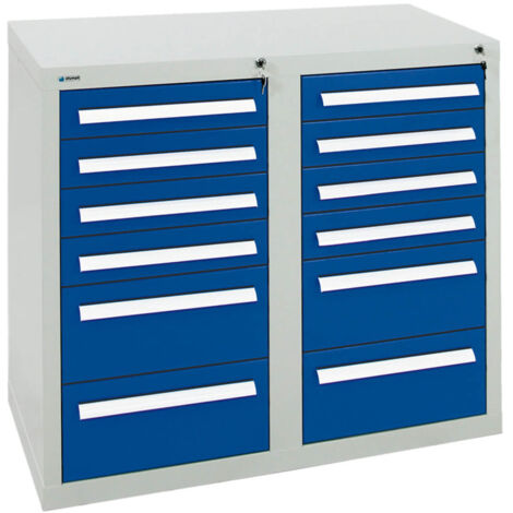 Stumpf Schubladenschrank Serie T-100/35-2, 12 Schubladen enzianblau (8x100, 4x200mm) (1/3)