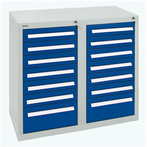 Stumpf Schubladenschrank Serie T-100/35-2, 14 Schubladen enzianblau (12x100, 2x200mm) (1/3)
