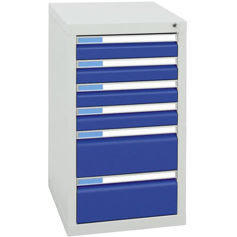 Stumpf Schubladenschrank Serie ESTA, 6 Schubladen enzianblau (4x100, 2x200mm) (1/2)