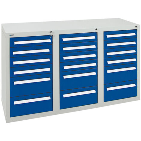 Stumpf Schubladenschrank Serie T-100/35-3, 18 Schubladen enzianblau (12x100, 6x200mm) (1/3)