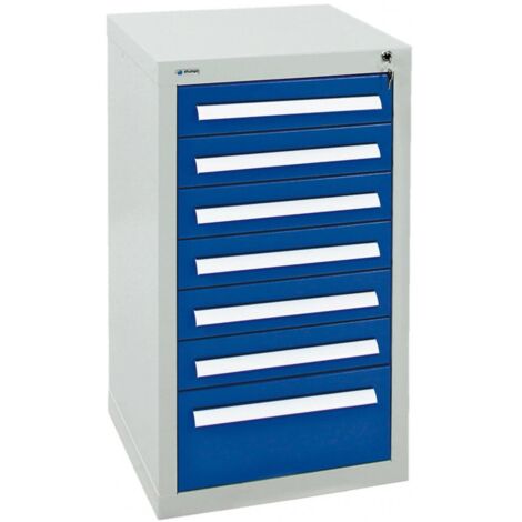 Stumpf Schubladenschrank Serie T-100/35-1, 7 Schubladen enzianblau (6x100, 1x200mm) (1/3)