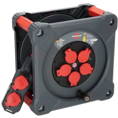 Brennenstuhl Professional Baustellen-Kabeltrommel mit Powerblock KC 3200 5 (33+5m, H07RN-F 3G2,5 Kabel in schwarz, 5 Schutzkontakt-Steckdosen, ständig