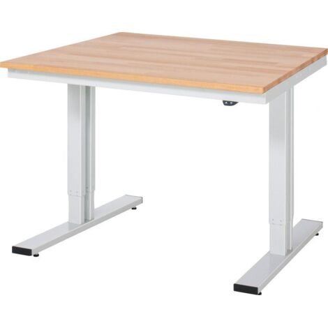 Werktisch B1000xT1000xH720-1120mm Arbeitsplatte Buche 25mm Gestell lichtgrau RAU (1/3)