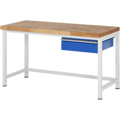 Werkbank Classic B1500xT700xH840mm Buche massiv lichtgrau enzianblau 1Schubl.RAU (1/4)