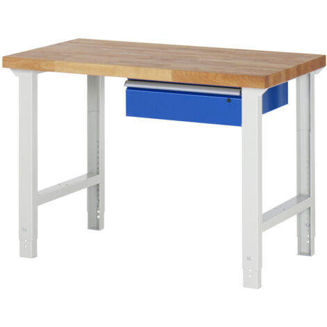 Rau Werkbank höhenverstellbar 7001A1, B1250xT700xH790-1140mm, 1x Schublade-TA (1/5)