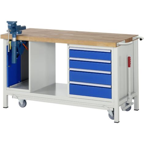 Rau Werkbank mit Fahrgestell 8185, B1500xT700xH880mm, 4x Schublade-TA, 1xSSK (1/5)