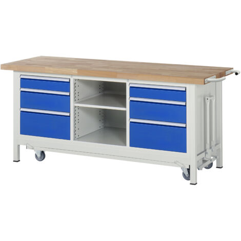 Rau Werkbank mit Fahrgestell 8564, B2000xT700xH880mm, 6x Schublade-TA (1/5)