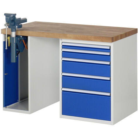 Rau Werkbank Modell 7511 mit 5 Schubladen und Schrank BxTxH 1250x700x840mm