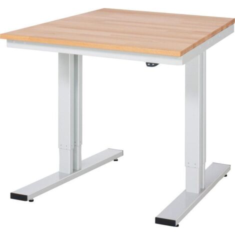 Werktisch B750xT1000xH720-1120mm Arbeitsplatte Buche 25mm Gestell lichtgrau RAU (1/3)