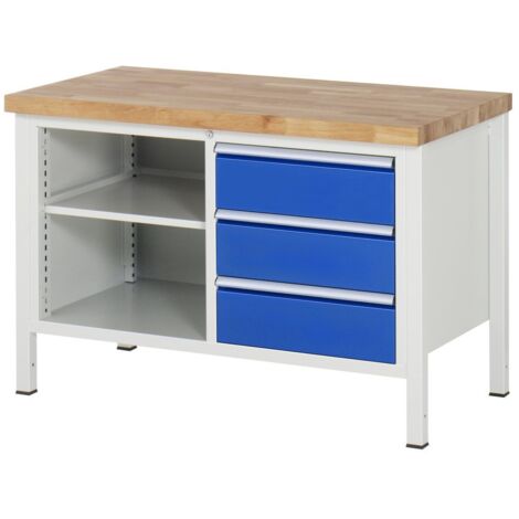 Rau Werkbank höhenverstellbar 8462A2, B1250xT700xH840-1040mm, 3x Schublade-TA (1/5)