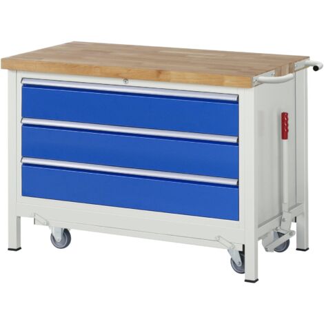 Rau Werkbank mit Fahrgestell 8357, B1250xT700xH880mm, 3x Schublade-TA (1/5)