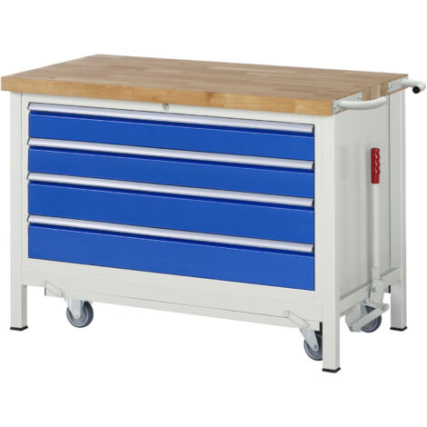 Rau Werkbank mit Fahrgestell 8362, B1250xT700xH880mm, 4x Schublade-TA