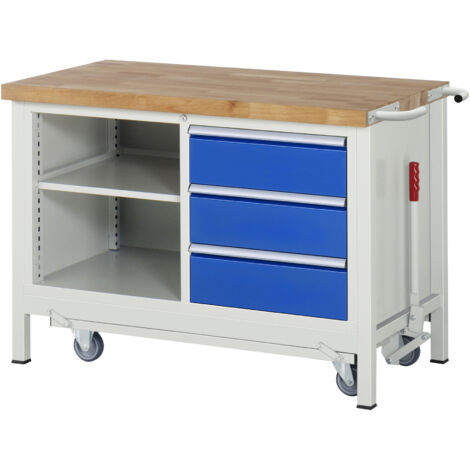 Rau Werkbank mit Fahrgestell 8462, B1250xT700xH880mm, 3x Schublade-TA (1/5)