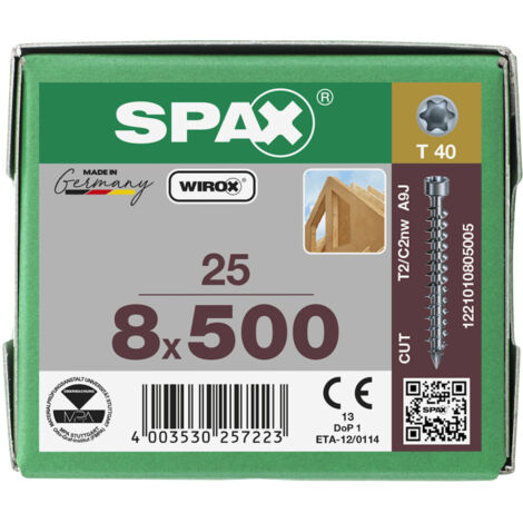 Spax S Zylinderkopf 8 x 500 T-STAR PLUS T40 VG CUT 25 Stk