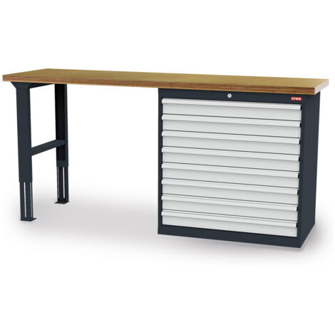 STIER Werkbank BxTxH 2000x600x960 mm mit 1 Schrankgehäuse der Breite 900 mm RAL 7016 / RAL 7035