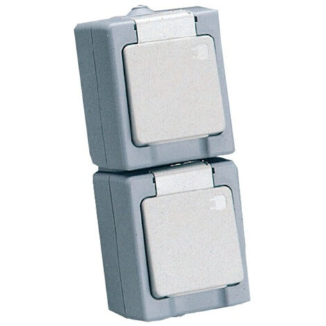KOPP Feuchtraum-Steckdose 130348009, 2-fach, Senkrecht, Klappdeckel, grau