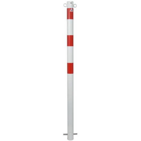 Schake Absperrpfosten aus Stahlrohr verzinkt Ø42x2,5mm weiß mit rot reflektierenden Leuchtstreifen und Kunststoffkappe 900mm Überflur zum Einbetonieren mit Erdanker ohne Öse