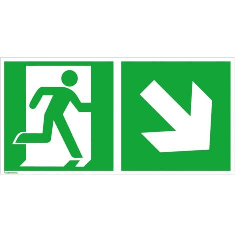 Fluchtwegschild Alu B300xH150 mm Notausgang links mit Pfeil rechts abwärts (1/4)
