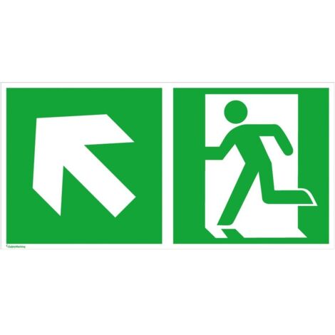 Fluchtwegschild Alu B300xH150 mm Notausgang rechts mit Pfeil links aufwärts (1/4)