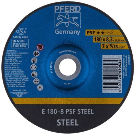 PFERD TOOLS Schruppscheibe E 180x8,3x22,23 mm Universallinie PSF STEEL für Stahl 10 Stk