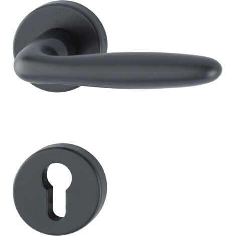 Hoppe Drückergarnitur Verona Türklinke mit Rosette PZ mit Schnellstift, TS 37-47, Aluminium schwarz matt