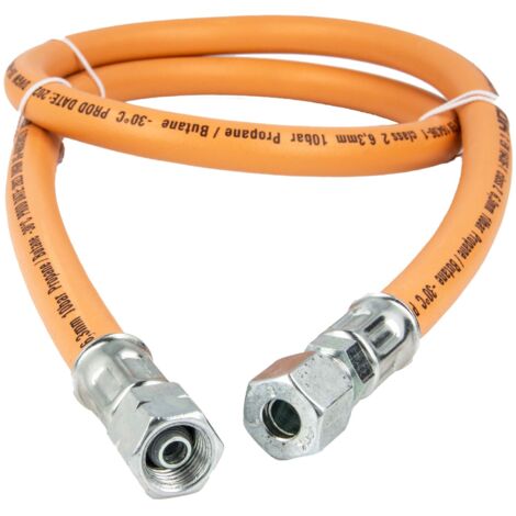 GOK Gummi - Schlauchleitung Gas G1/4 LH-ÜM x RVS Ø 8 mm, Länge 400 mm, max. 10 bar DVGW