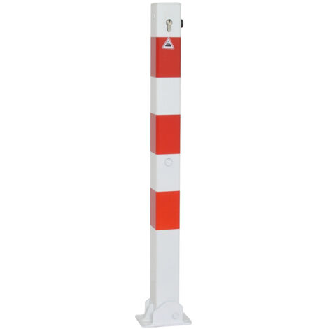Schake Absperrpfosten rot/weiß H900xB70xT70 mm, umlegbar, mit Profilzylinder, zum Aufdübeln