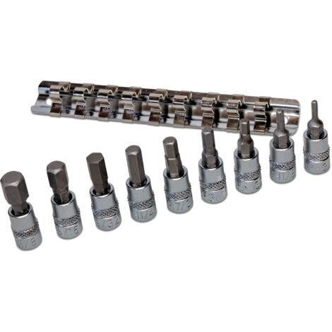Bit-Einsatz-Satz Antriebe Innenvierkant 6,3 mm (1/4") Innensechskant 3/32" - 3/8" Zollgrößen 9-tlg.