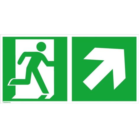 Fluchtwegschild Alu B300xH150 mm Notausgang rechts mit Pfeil rechts aufwärts (1/3)