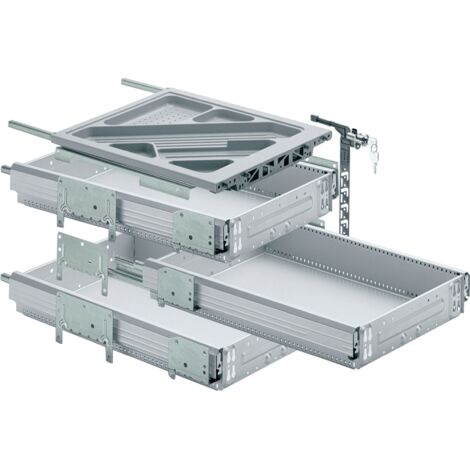 Hettich Container-Set mit Vollauszügen, Aluminium Optik, 730 mm
