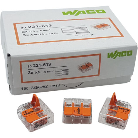 WAGO GmbH& Co. KG Compact-Verbindungsklemme 3-Leiter bis 6qmm 221-613 30 Stk (1/5)