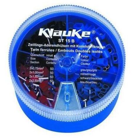 Klauke ST15B Zwillings-Aderendhülsen-Sortiment 0.75 mm², 1 mm², 1.5 mm², 2.5 mm² Teilisoliert Grau, (1/5)
