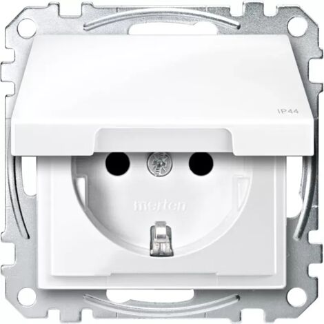 Merten SCHUKO-Steckdose pws/gl m.Klappdeckel IP44 MEG2414-0319